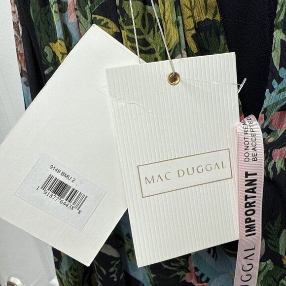 Mac Duggal Size 2 Black Floral 9149 Illusion Cap Sleeve Midi Cocktail Dress New - Picture 10 of 11
